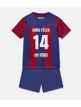 Otroški Nogometna dresi replika Barcelona Joao Felix #14 Domači 2023-24 Kratek rokav (+ hlače)